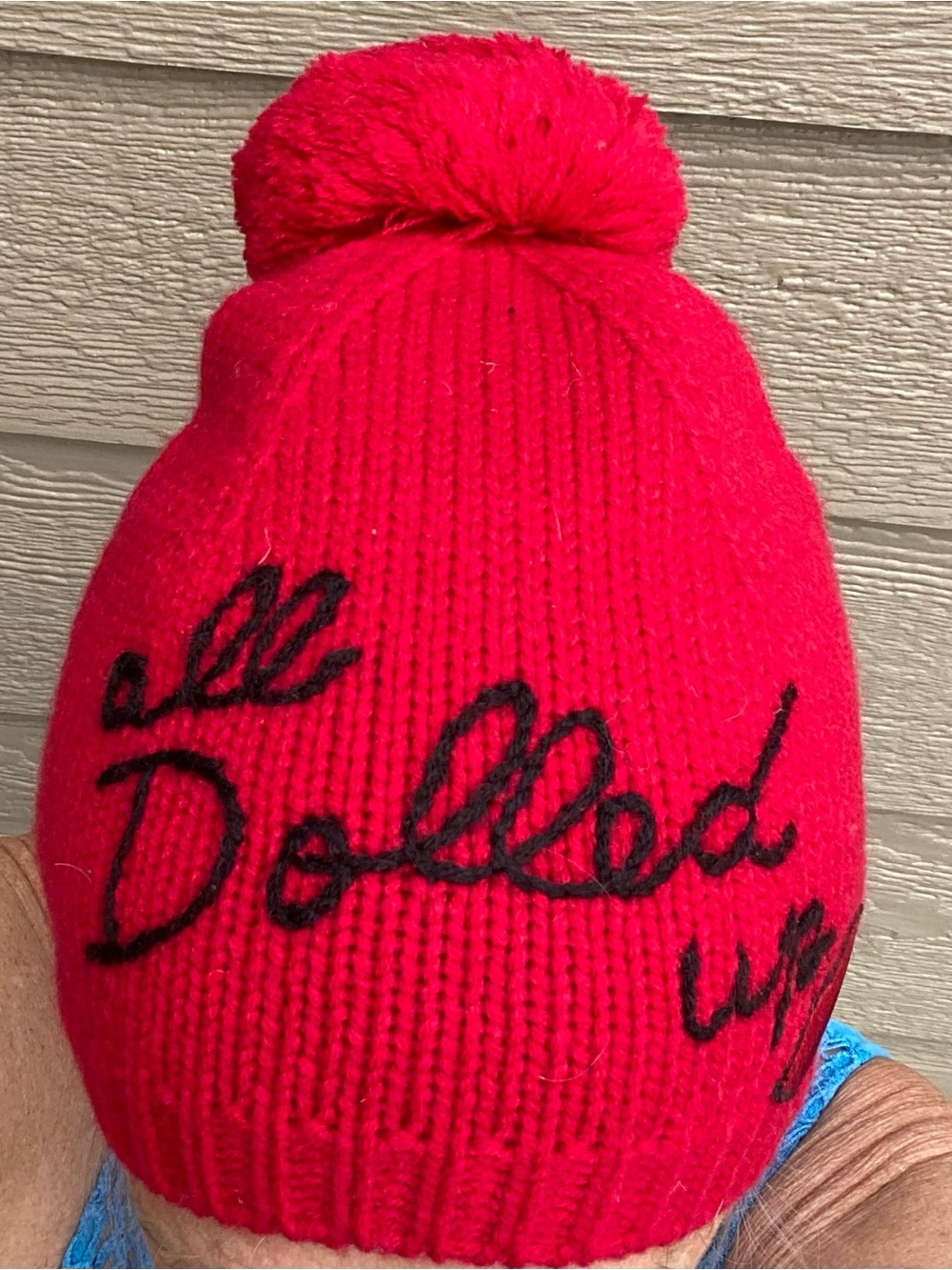 kate spade Bright red Pom-Pom Beanie with Lip Patch